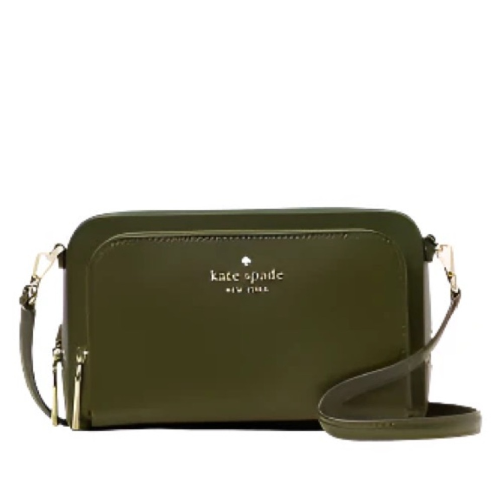 Kate Spade Staci Dual Zip Crossbody Bag Green Leather NWT Classic Everyday